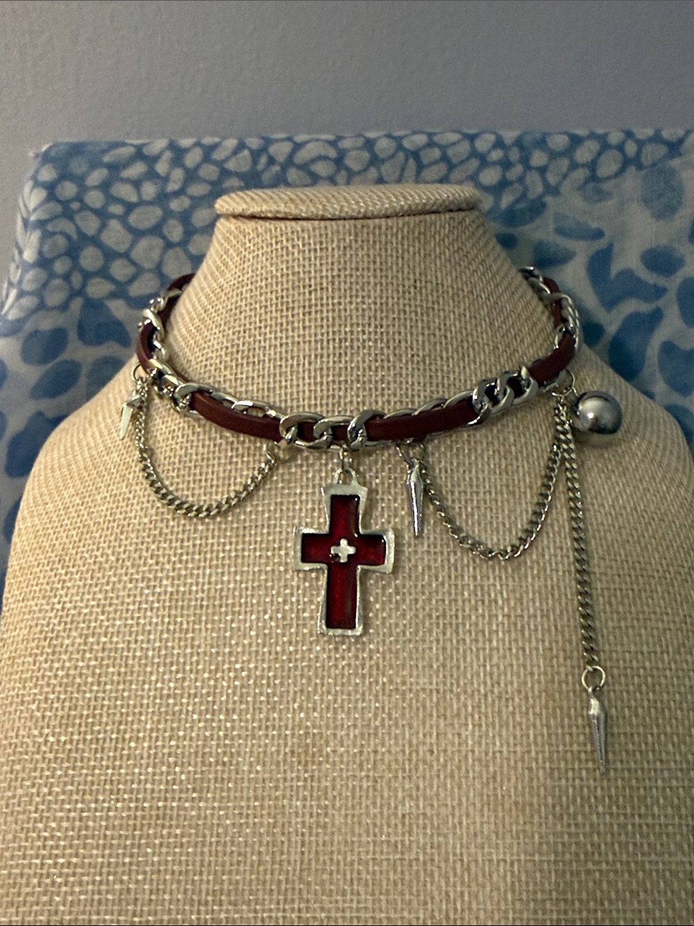 Red Enamel Cross Charm Choker Necklace - Women Jewelry